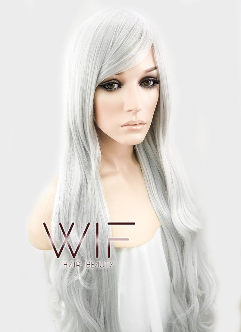 39" Wavy Silver White Synthetic Wig PL368