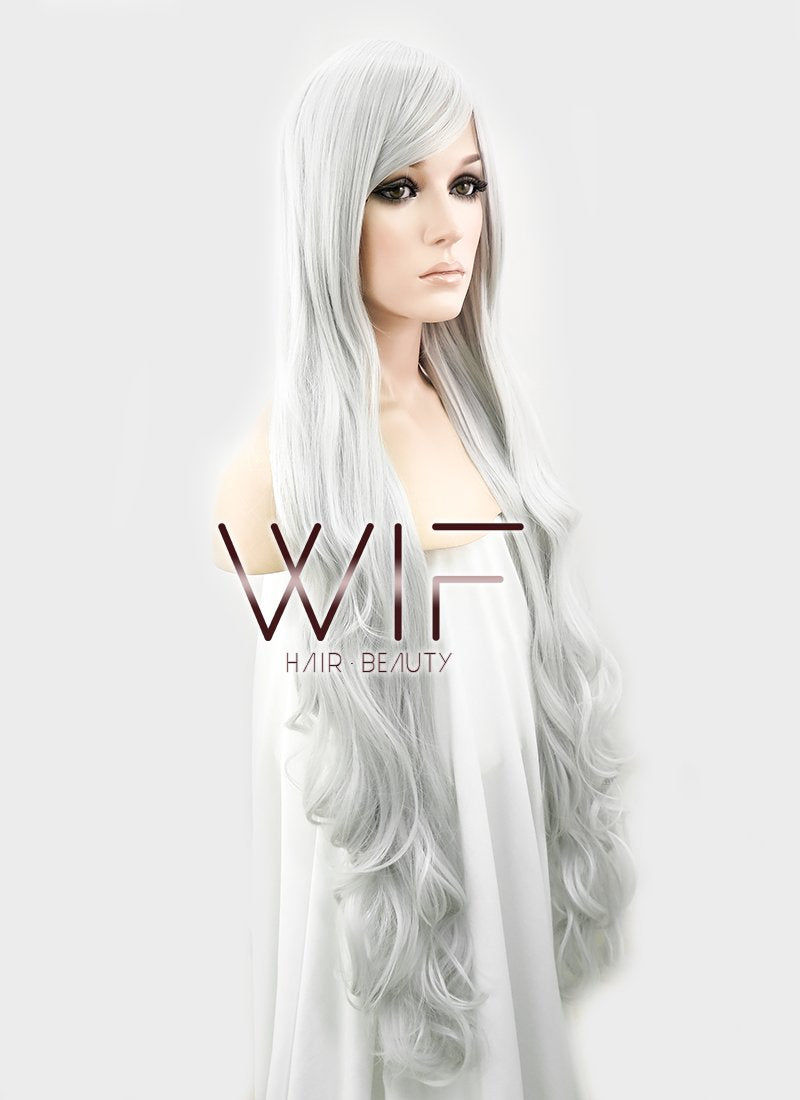 39" Wavy Silver White Synthetic Wig PL368