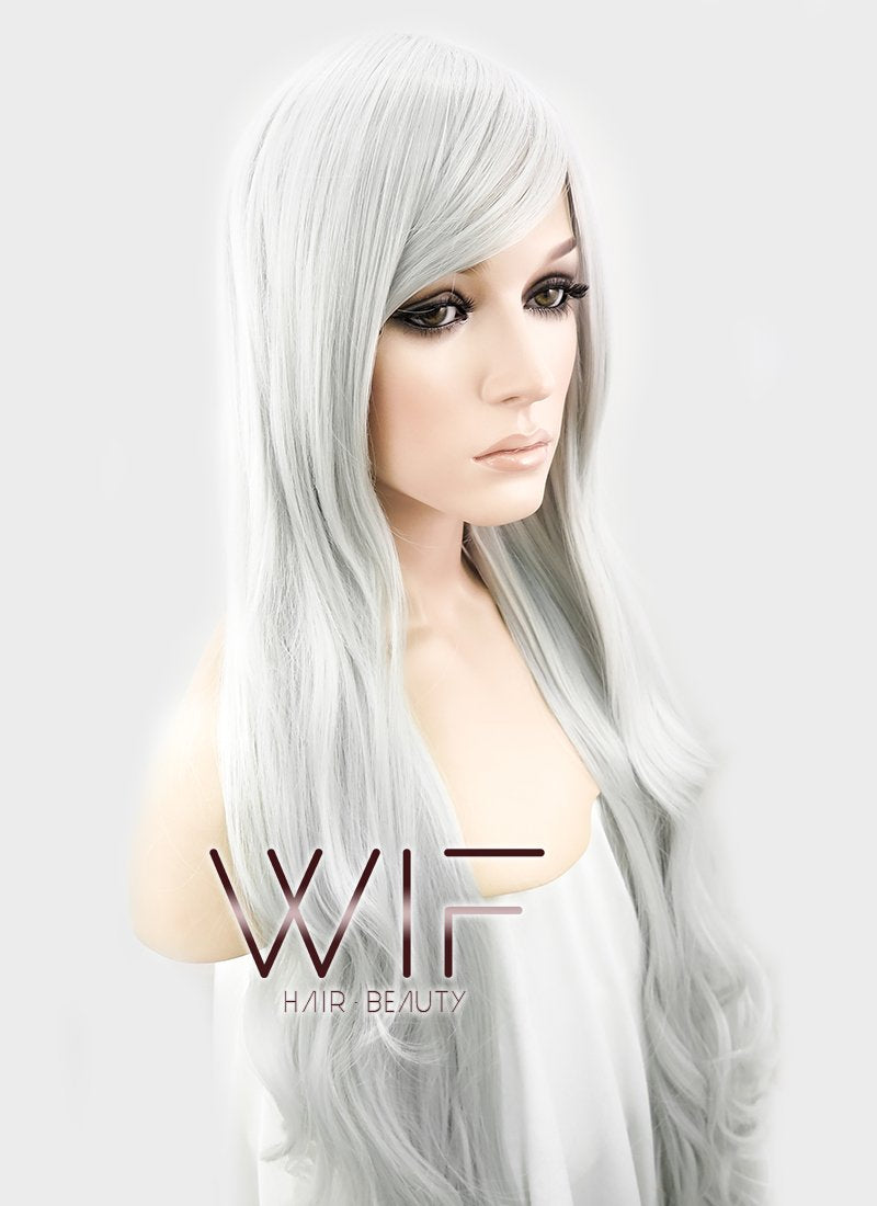 39" Wavy Silver White Synthetic Wig PL368
