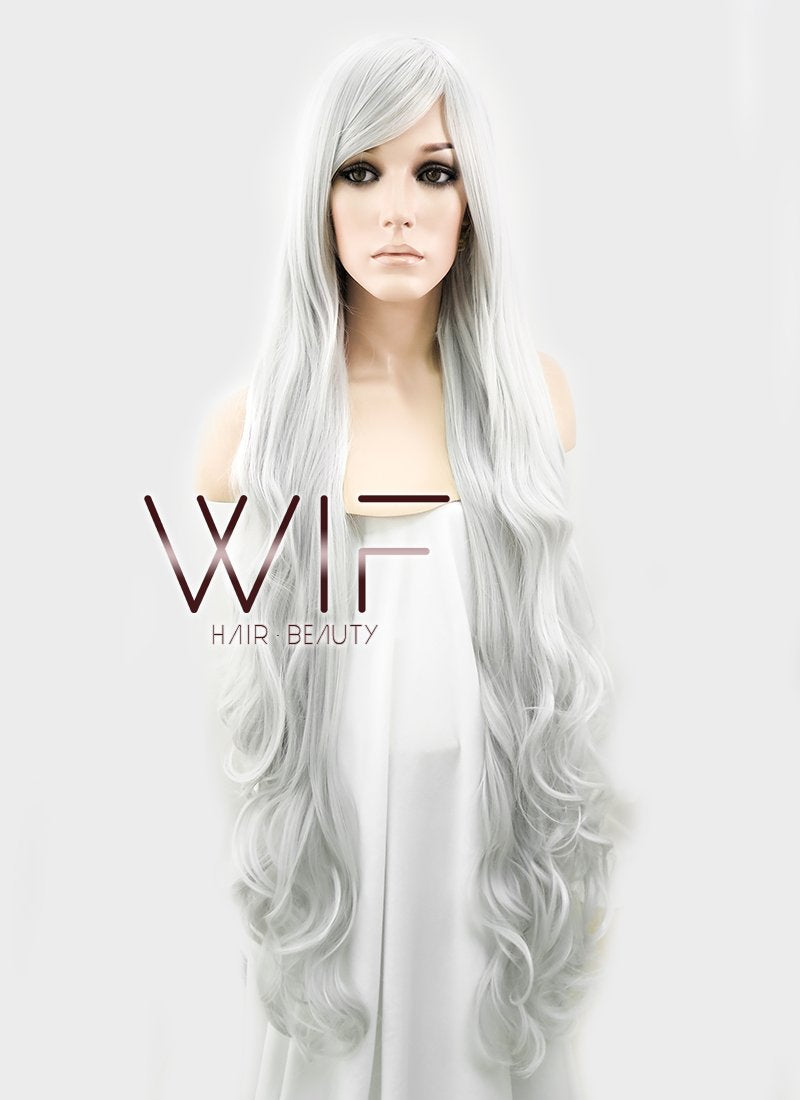 39" Wavy Silver White Synthetic Wig PL368