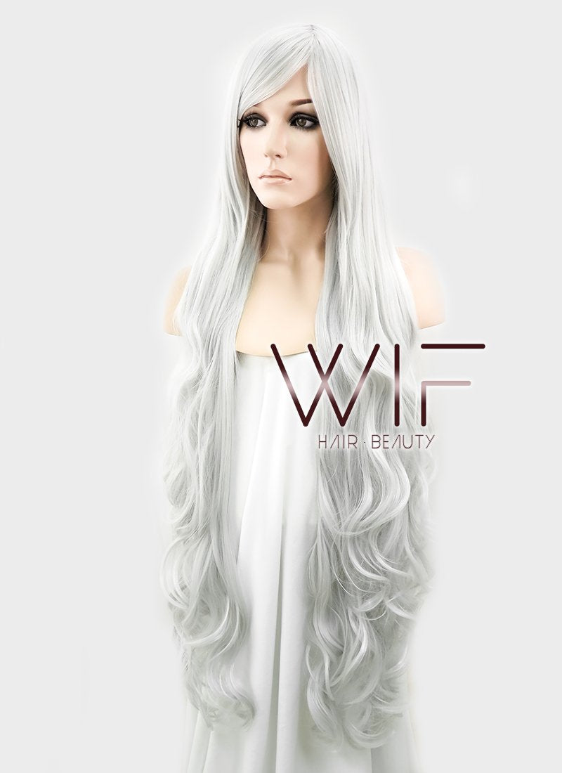 39" Wavy Silver White Synthetic Wig PL368