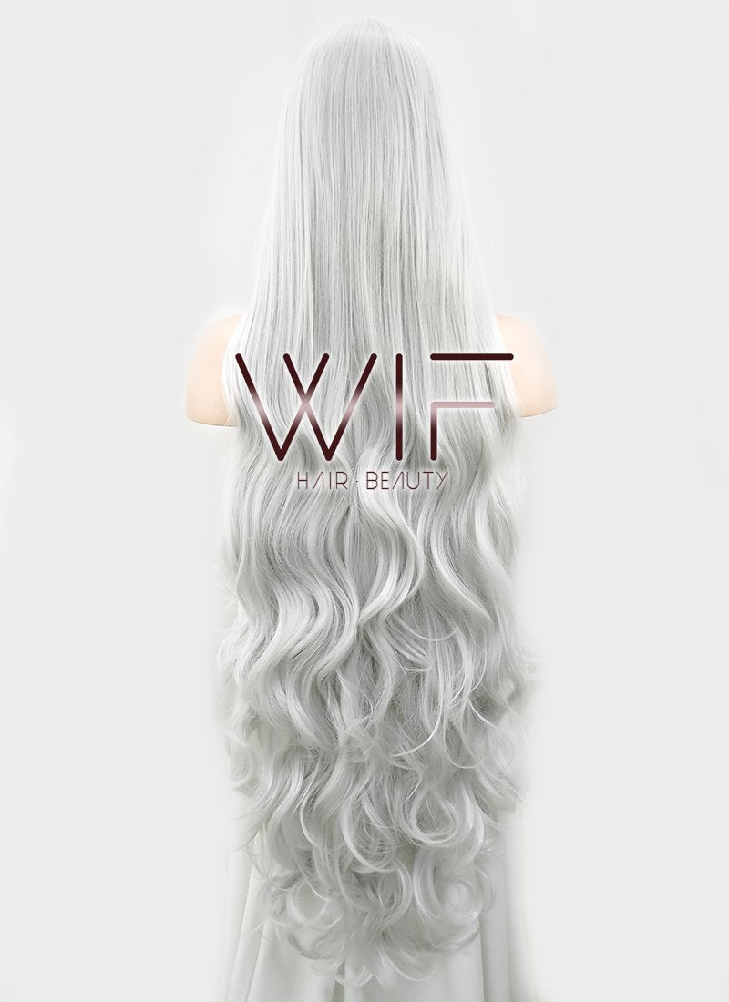 39" Wavy Silver White Synthetic Wig PL368