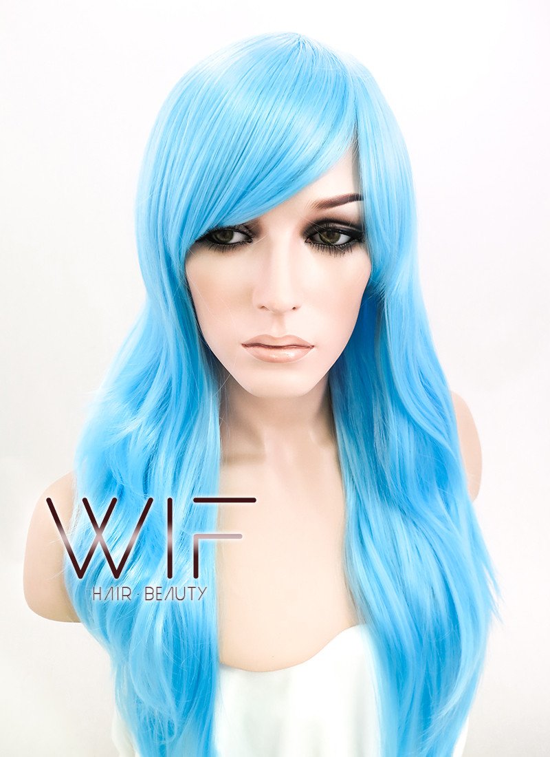 24" Wavy Light Blue Synthetic Wig PL376