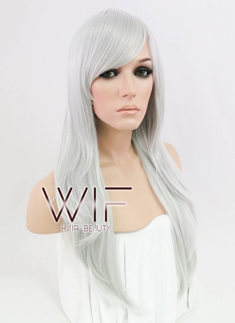 24" Straight Silver Grey Synthetic Wig PL379