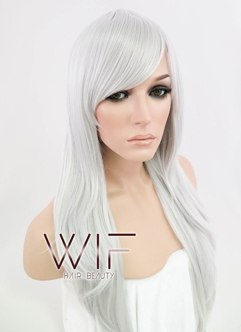 24" Straight Silver Grey Synthetic Wig PL379