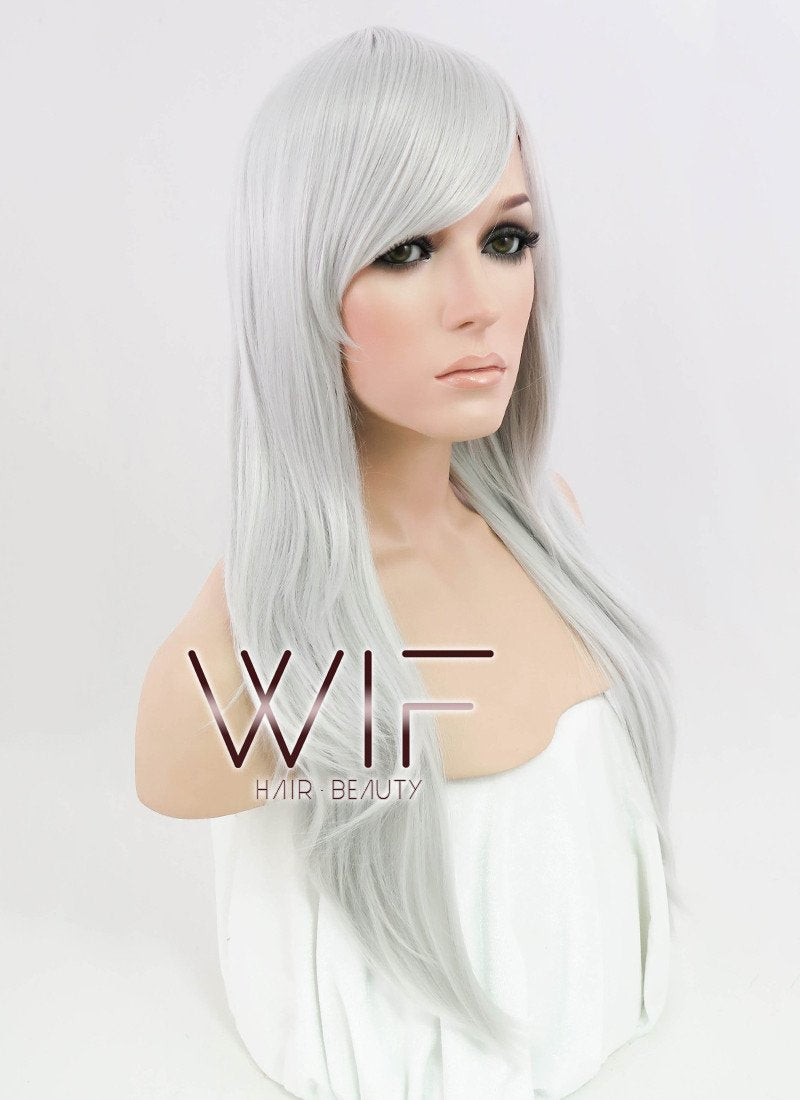 24" Straight Silver Grey Synthetic Wig PL379