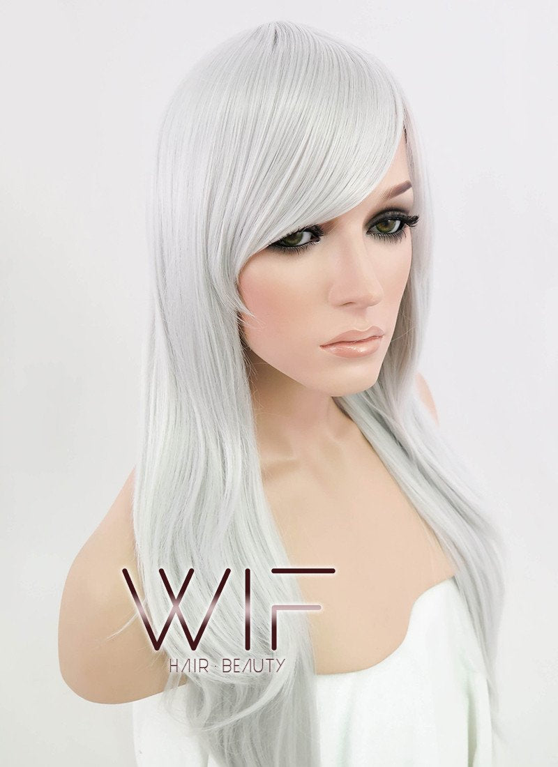 24" Straight Silver Grey Synthetic Wig PL379