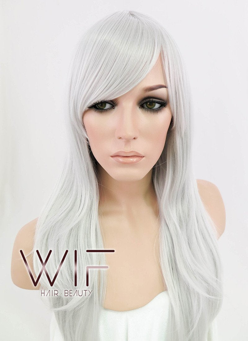 24" Straight Silver Grey Synthetic Wig PL379