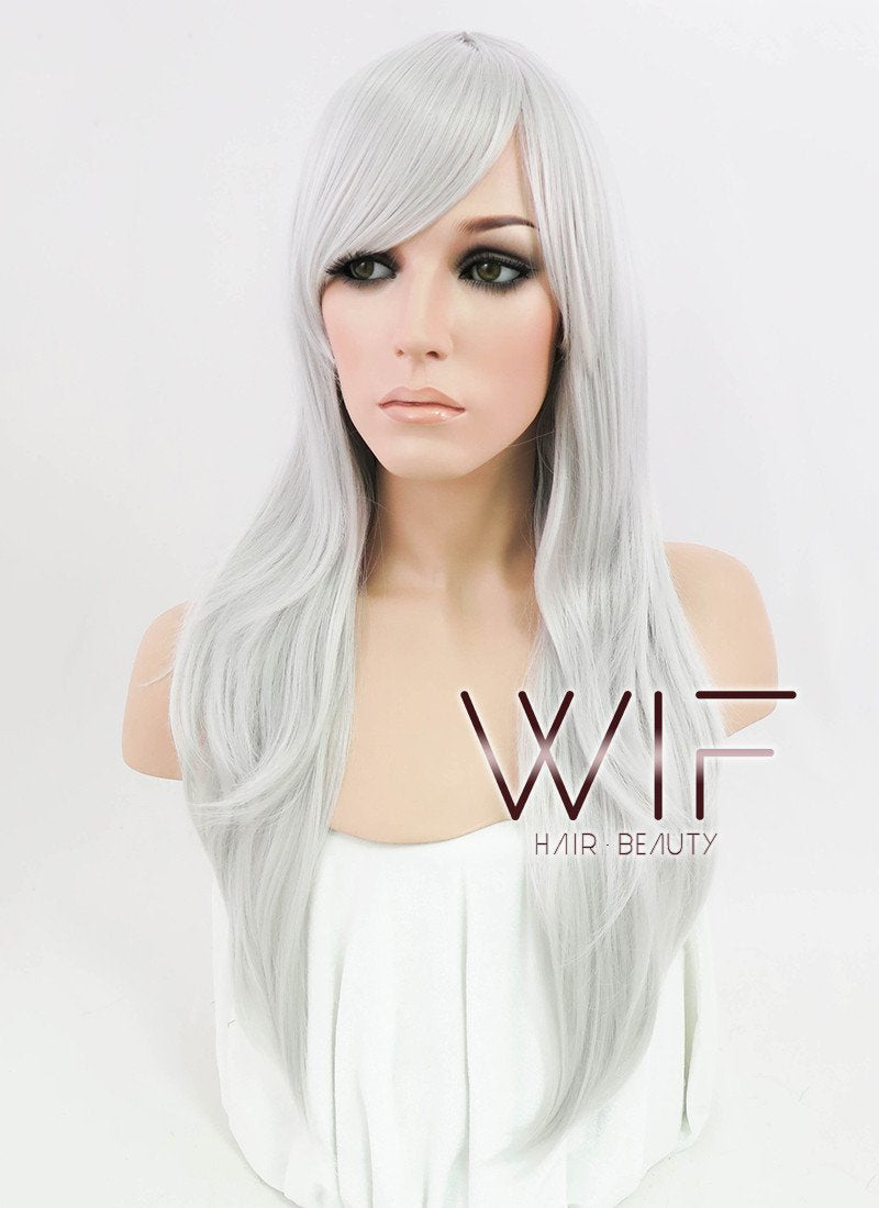 24" Straight Silver Grey Synthetic Wig PL379