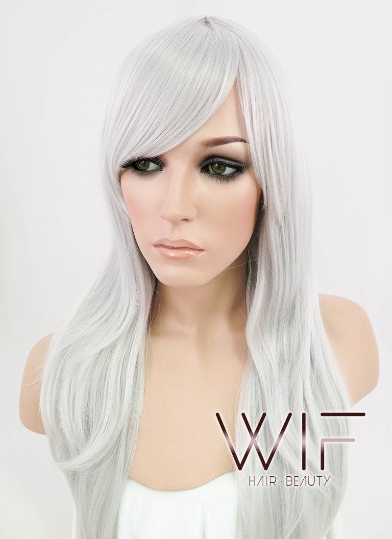 24" Straight Silver Grey Synthetic Wig PL379