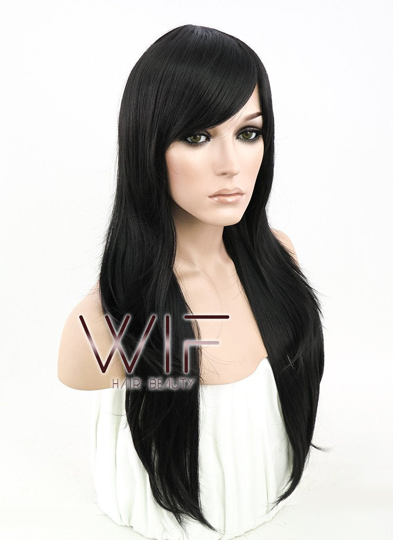 24" Straight Black Synthetic Wig PL382