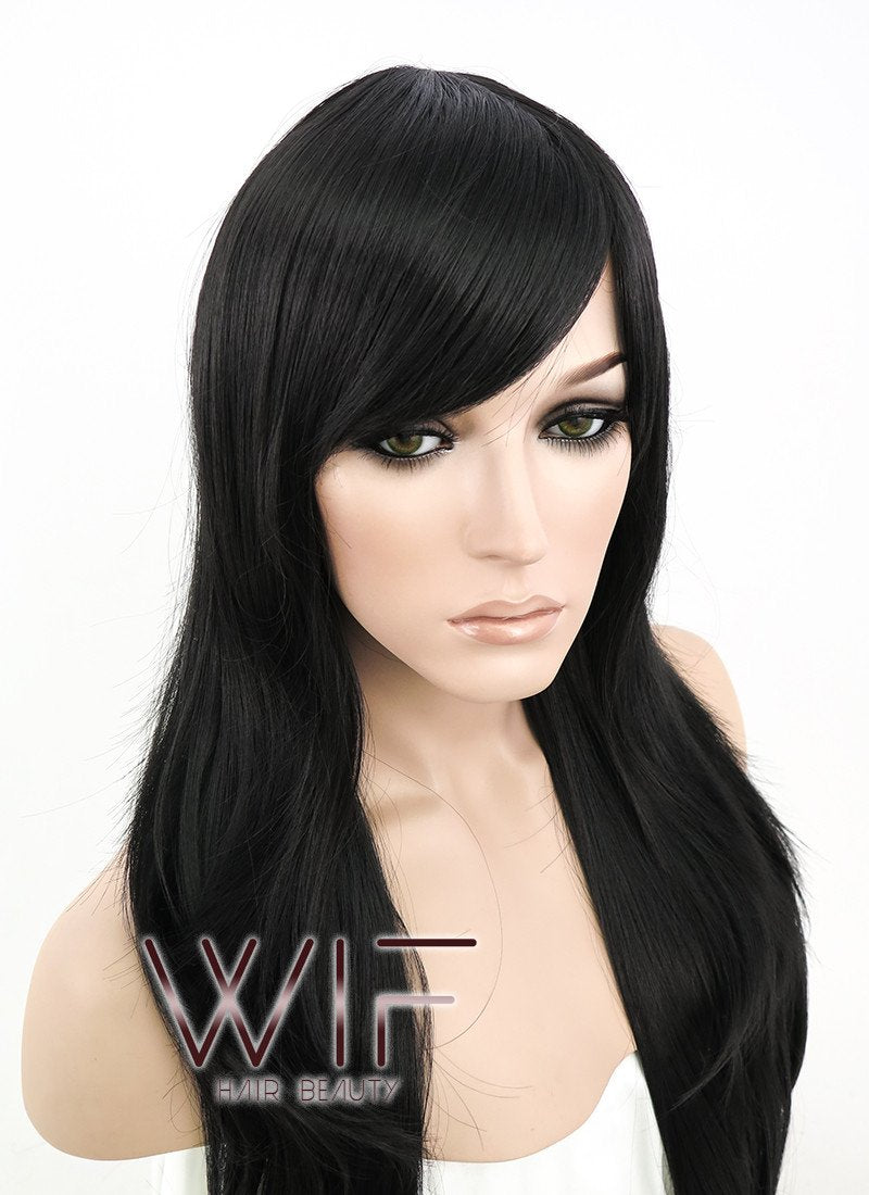 24" Straight Black Synthetic Wig PL382