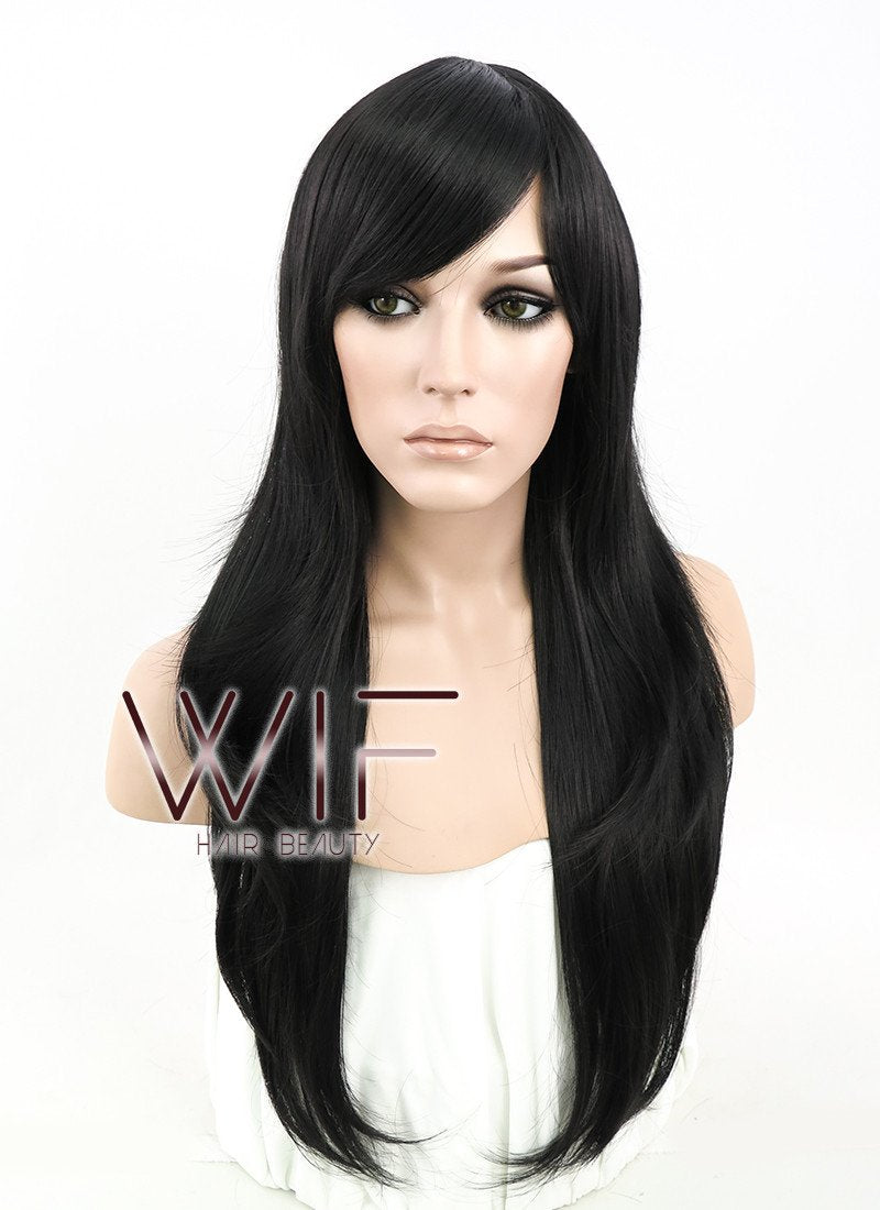 24" Straight Black Synthetic Wig PL382