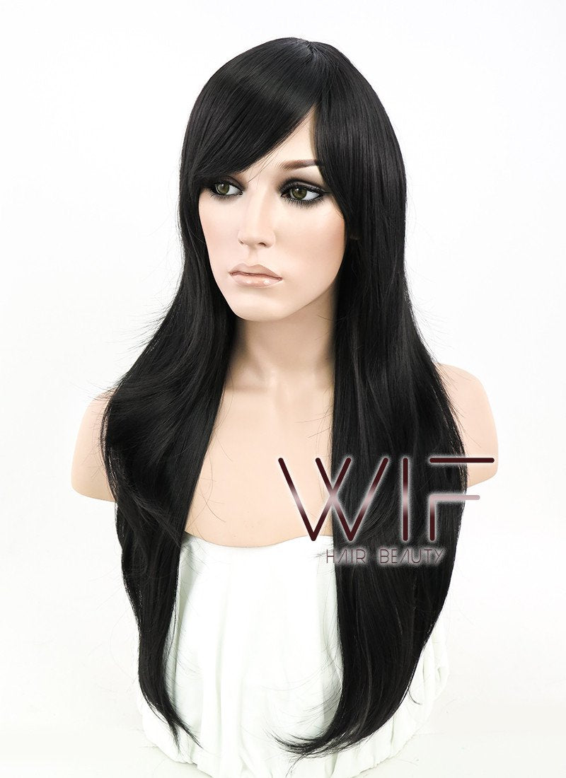 24" Straight Black Synthetic Wig PL382