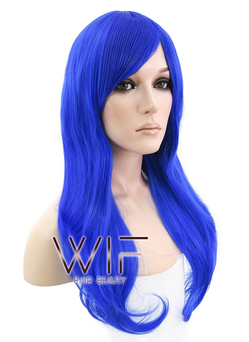 24" Long Wavy Blue Fashion Synthetic Hair Wig PL383