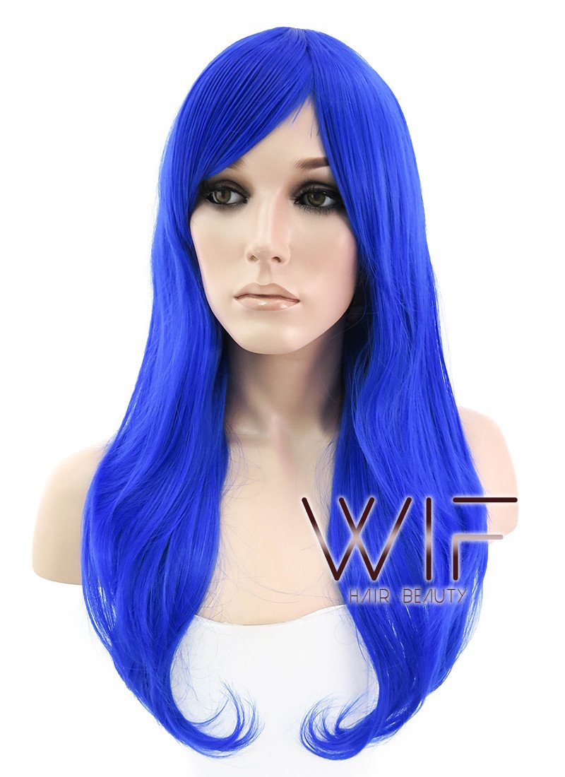 24" Long Wavy Blue Fashion Synthetic Hair Wig PL383
