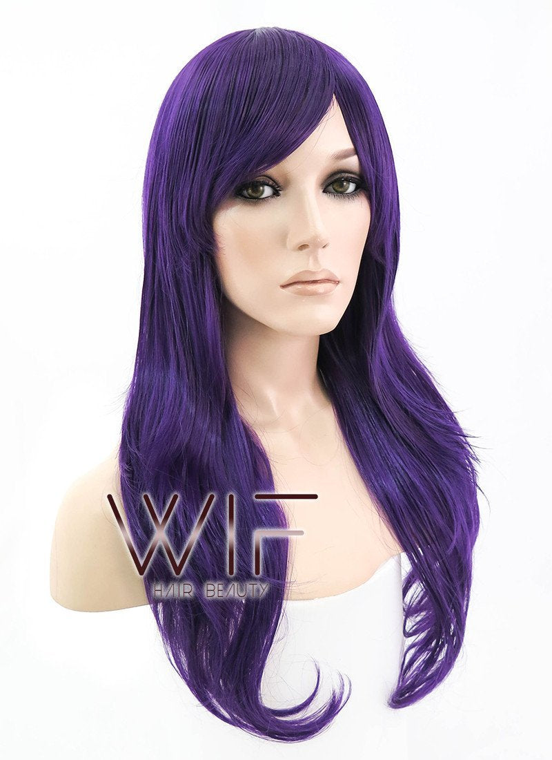 24" Long Wavy Dark Purple Fashion Synthetic Hair Wig PL384