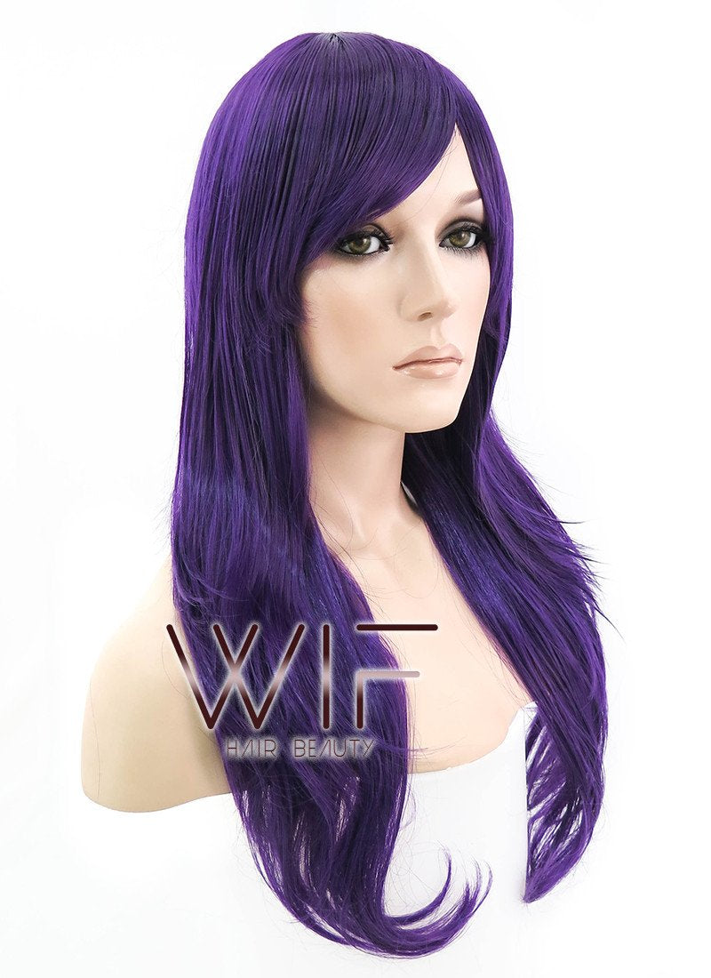 24" Long Wavy Dark Purple Fashion Synthetic Hair Wig PL384