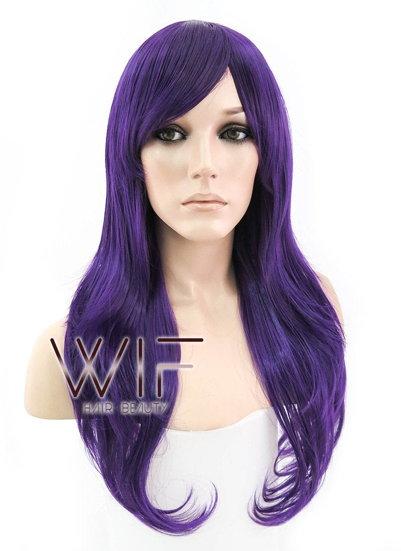 24" Long Wavy Dark Purple Fashion Synthetic Hair Wig PL384