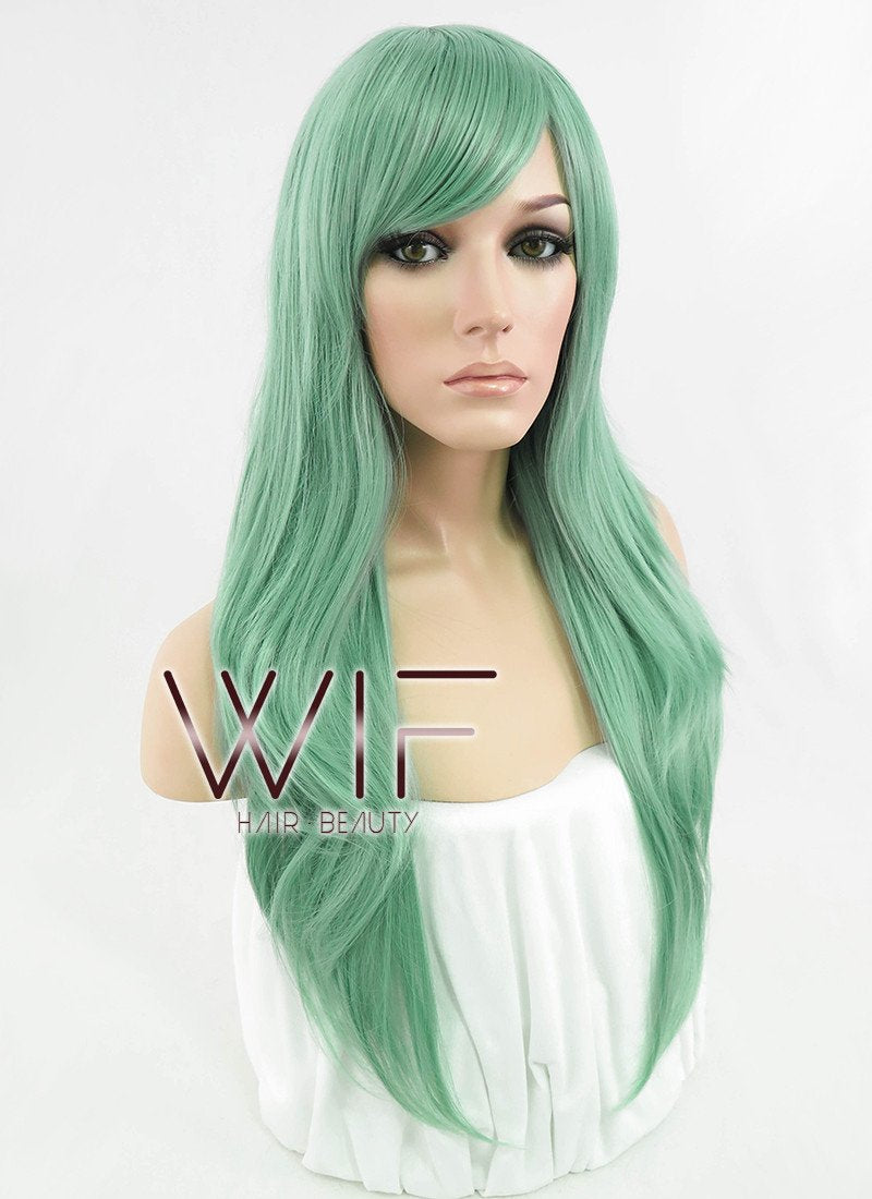 24" Straight Ash Green Synthetic Wig PL385