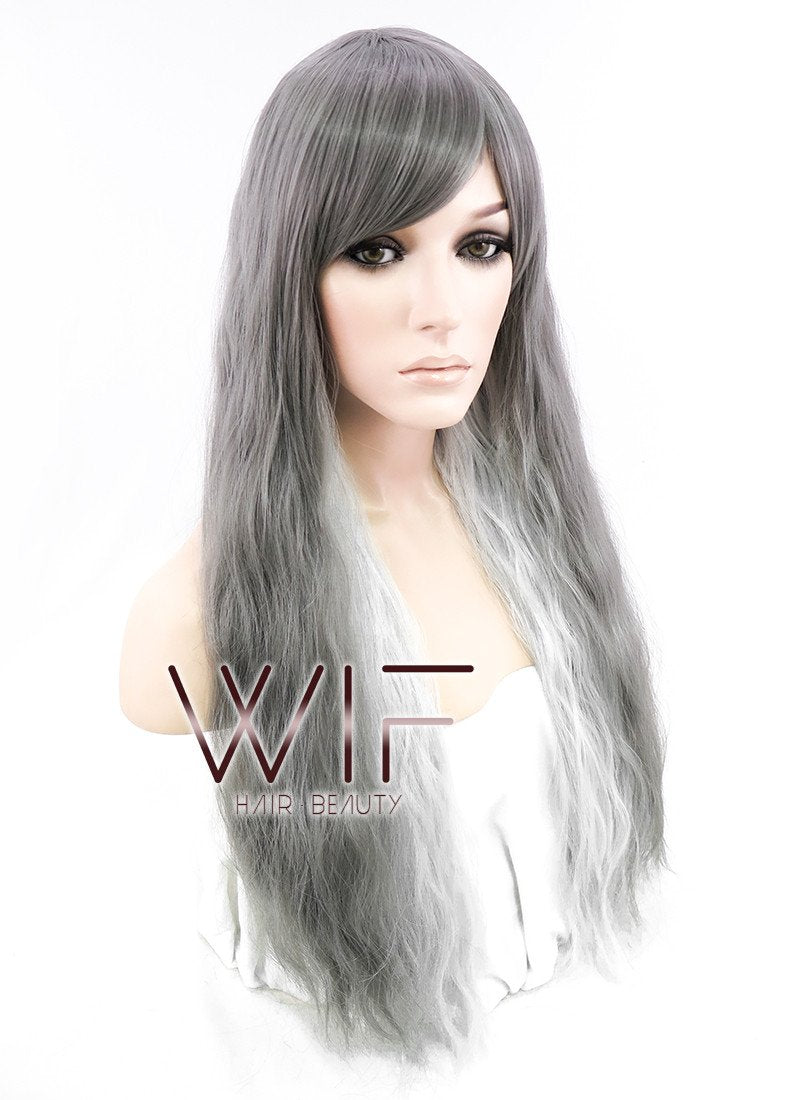 24" Wavy Mixed Grey Synthetic Wig PL467