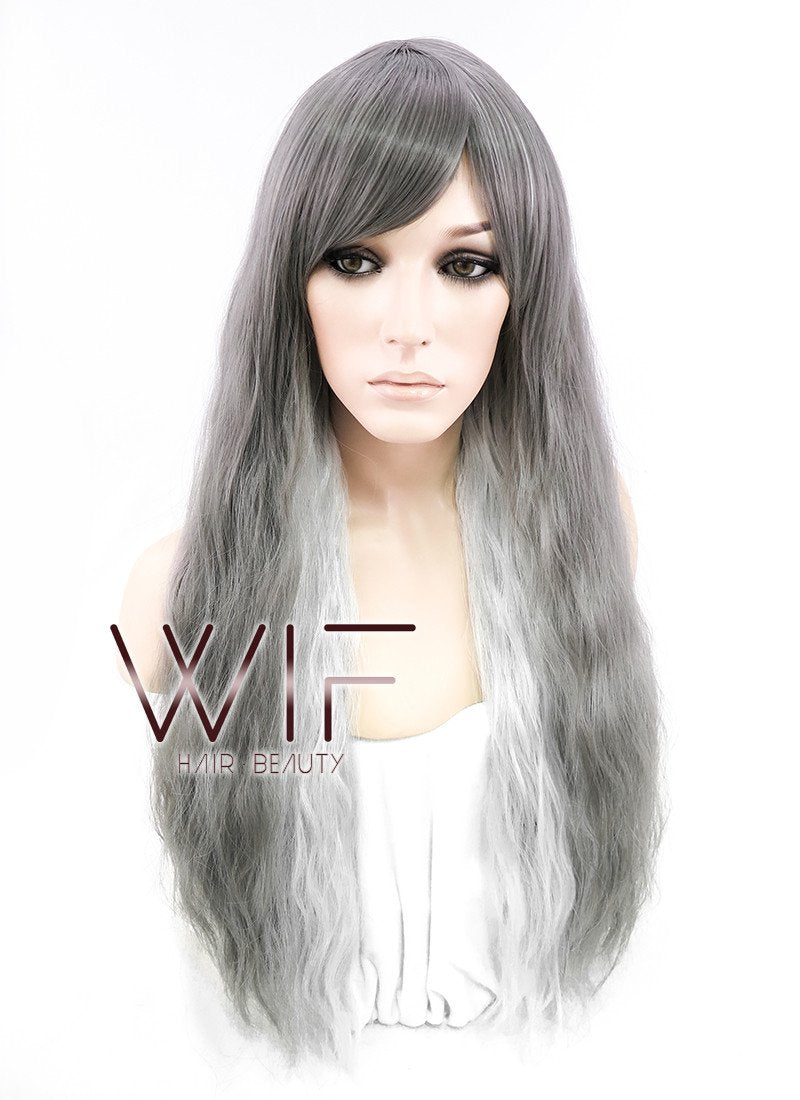 24" Wavy Mixed Grey Synthetic Wig PL467