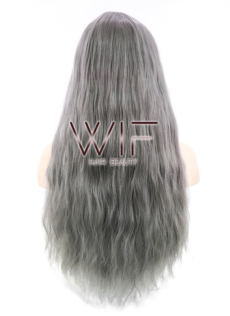 24" Wavy Mixed Grey Synthetic Wig PL467