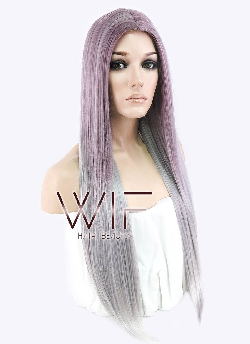 28" Straight Purple Grey Ombre Synthetic Wig PL473
