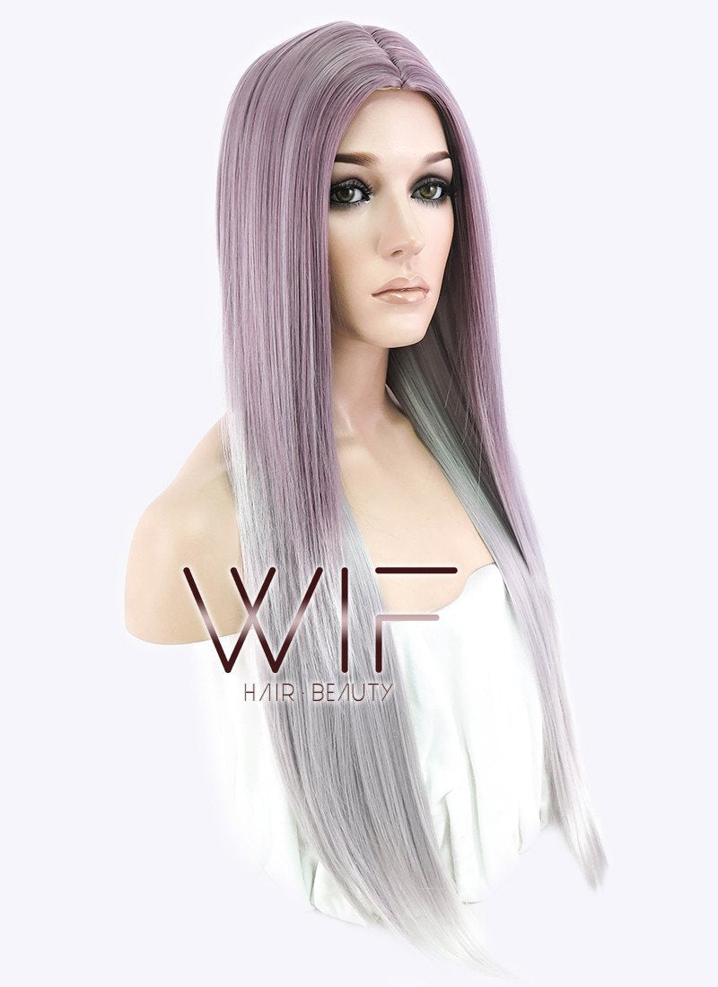 28" Straight Purple Grey Ombre Synthetic Wig PL473