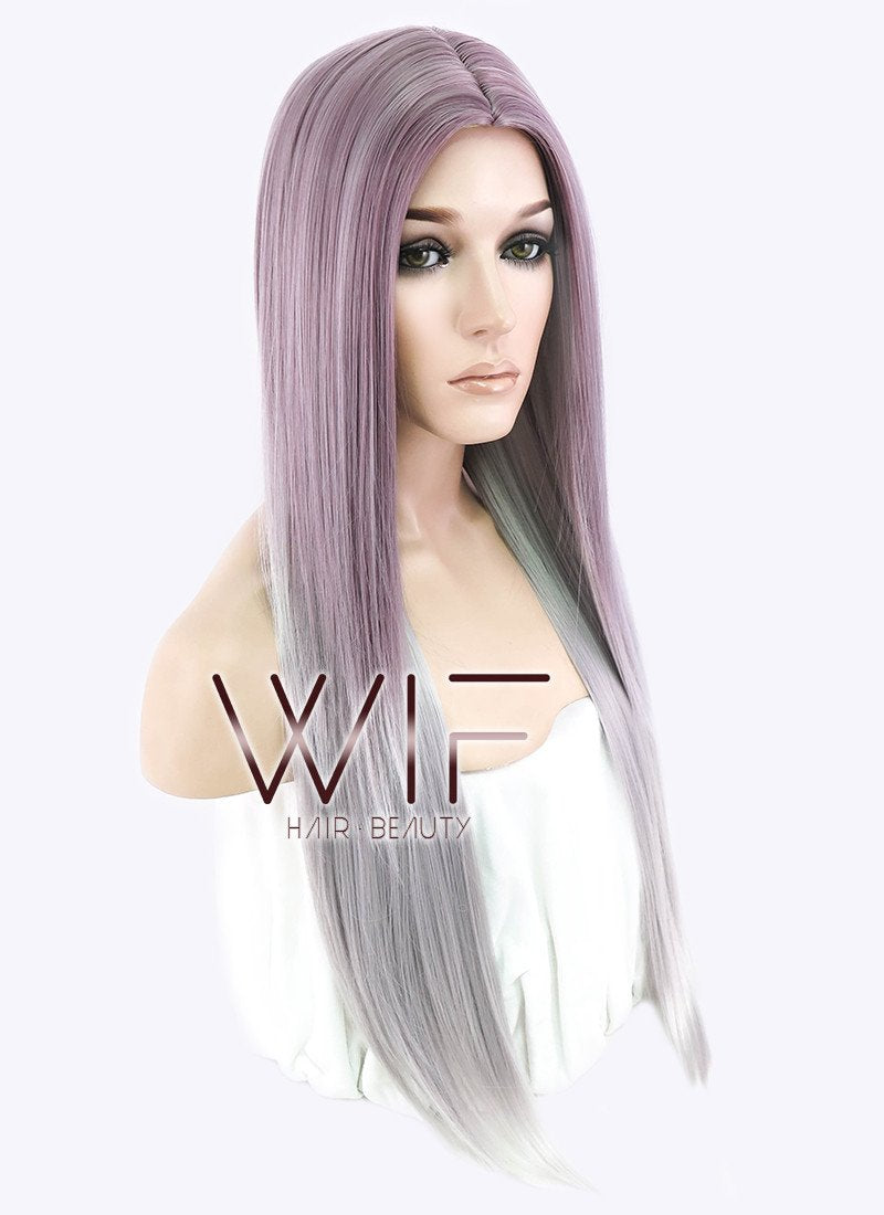 28" Straight Purple Grey Ombre Synthetic Wig PL473