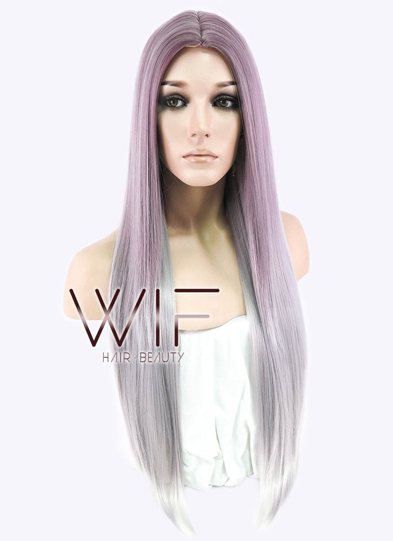 28" Straight Purple Grey Ombre Synthetic Wig PL473