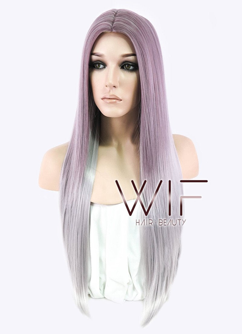 28" Straight Purple Grey Ombre Synthetic Wig PL473