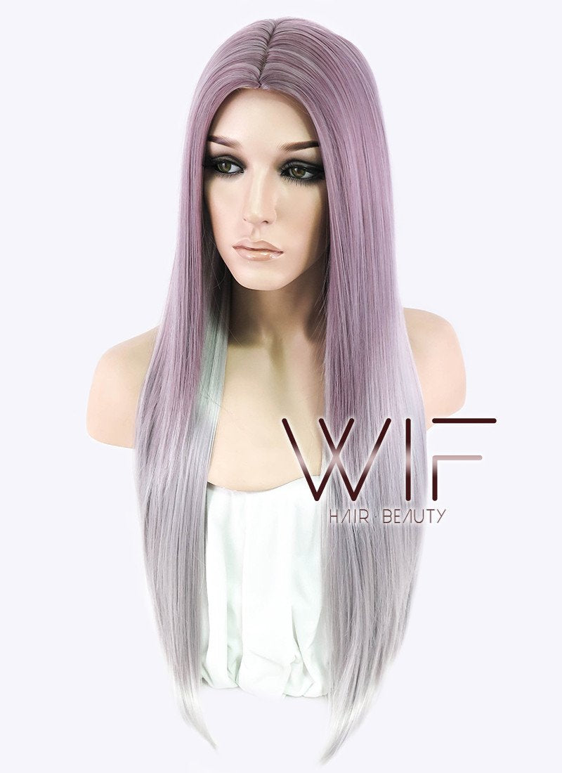 28" Straight Purple Grey Ombre Synthetic Wig PL473