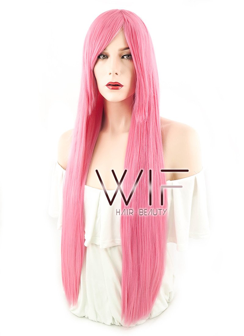 31" Straight Pink Synthetic Wig PL008