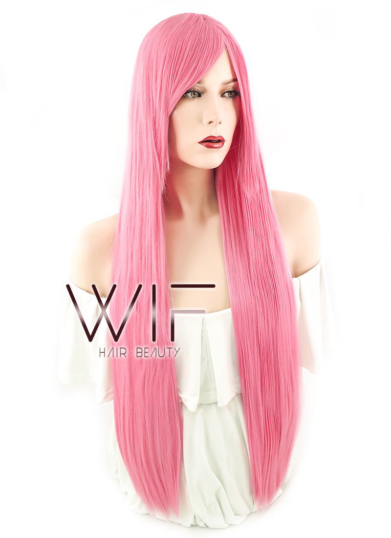 31" Straight Pink Synthetic Wig PL008