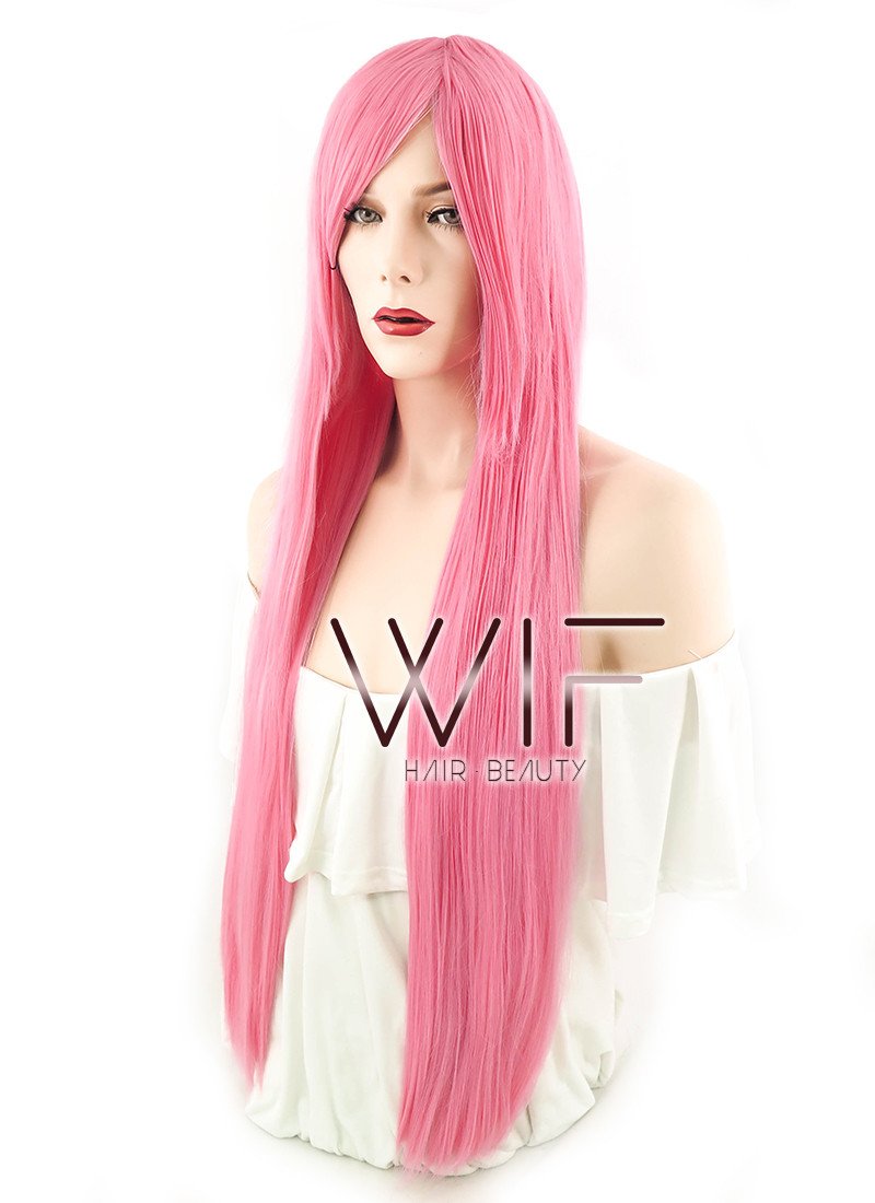 31" Straight Pink Synthetic Wig PL008