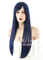 24" Straight Dark Blue Synthetic Wig PL018