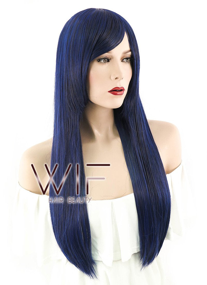 24" Straight Dark Blue Synthetic Wig PL018