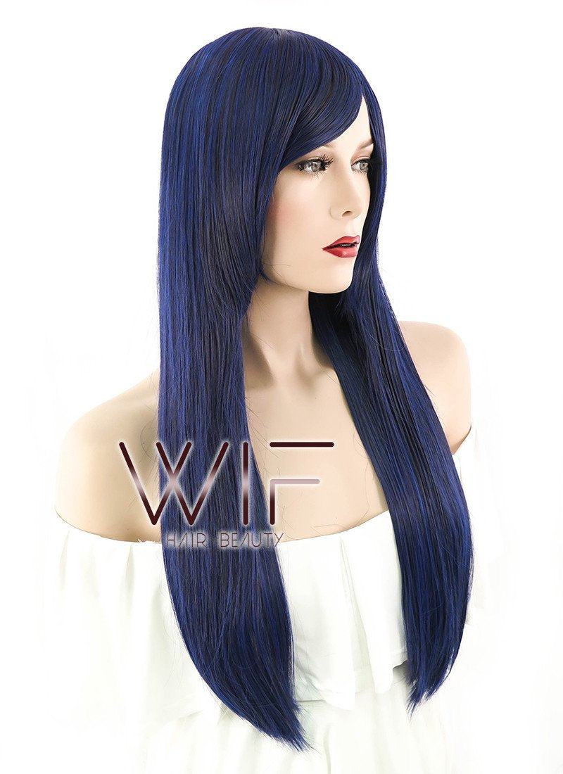 24" Straight Dark Blue Synthetic Wig PL018