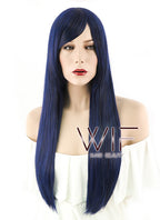 24" Straight Dark Blue Synthetic Wig PL018