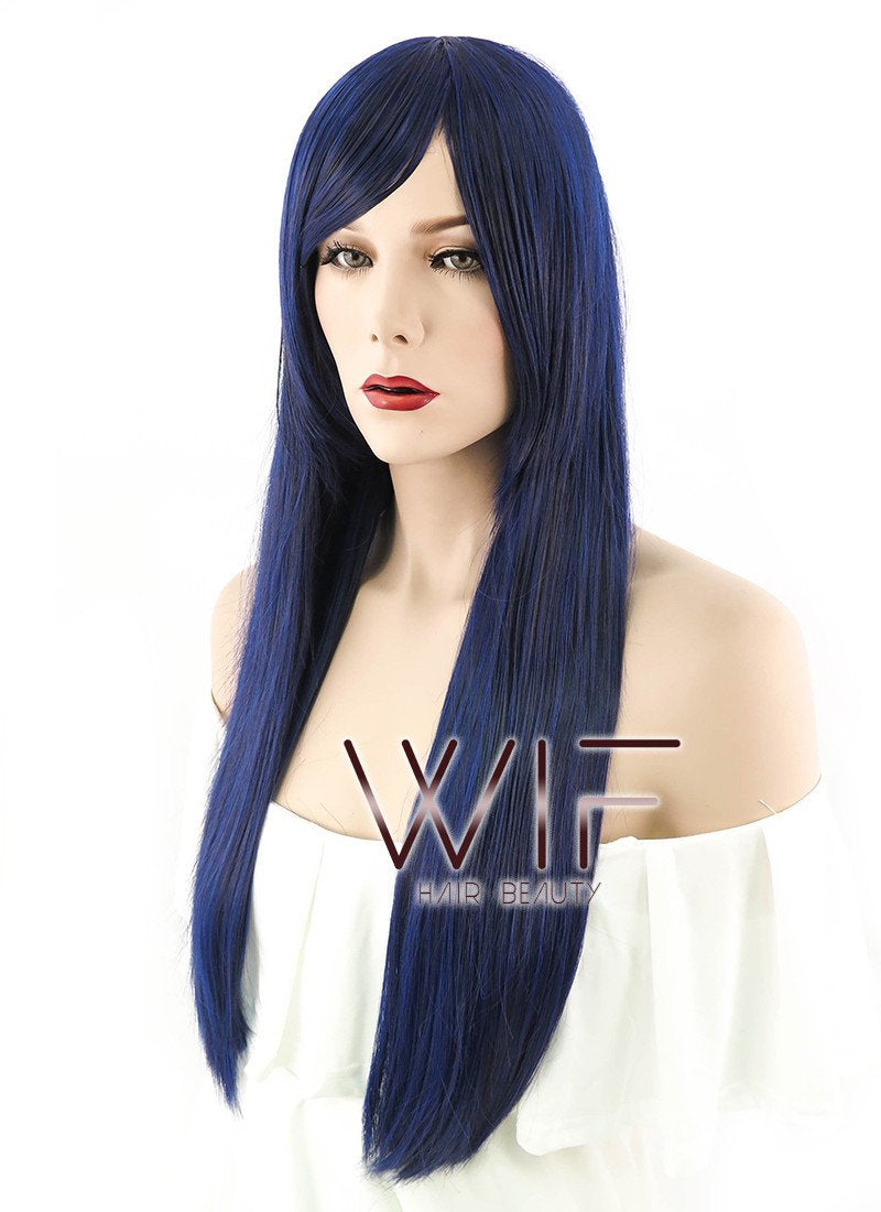 24" Straight Dark Blue Synthetic Wig PL018