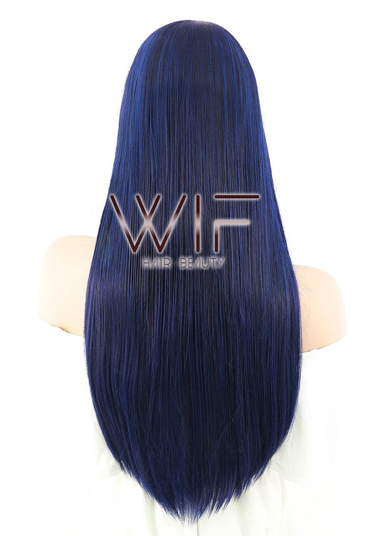 24" Straight Dark Blue Synthetic Wig PL018