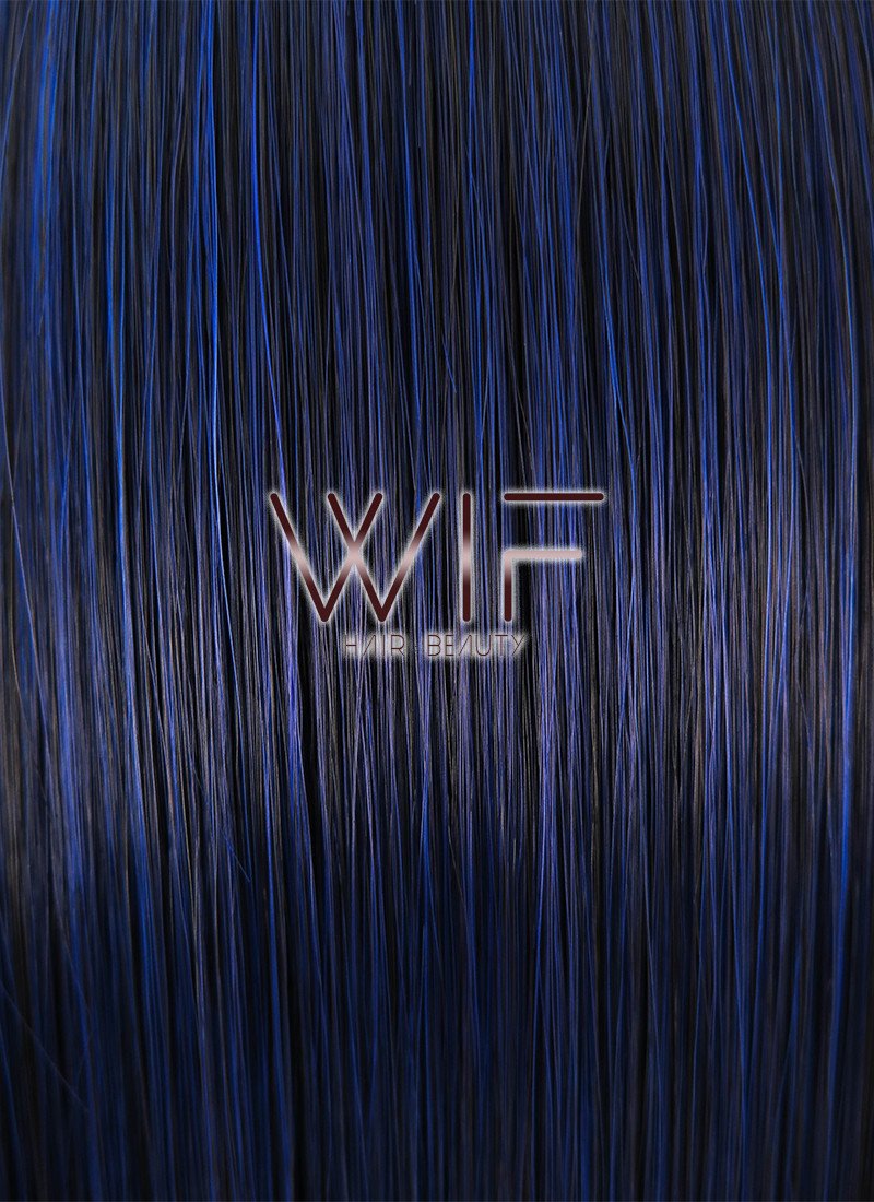 24" Straight Dark Blue Synthetic Wig PL018