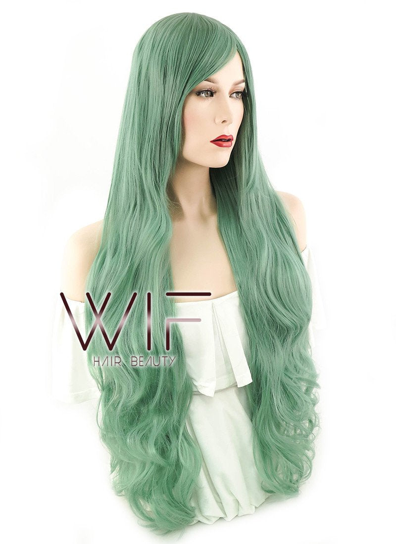 31" Wavy Green Synthetic Wig PL025