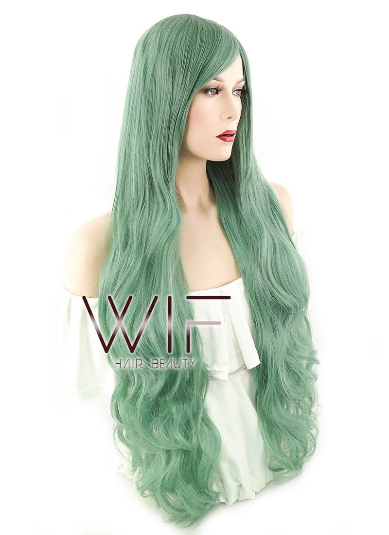 31" Wavy Green Synthetic Wig PL025