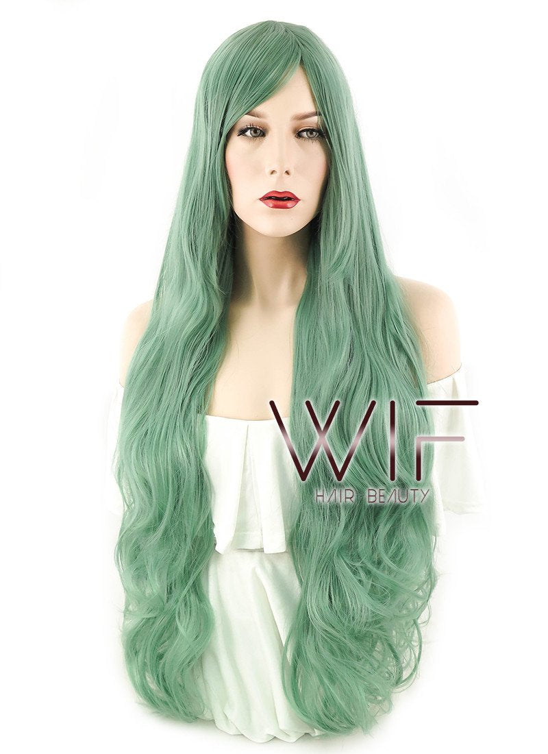 31" Wavy Green Synthetic Wig PL025