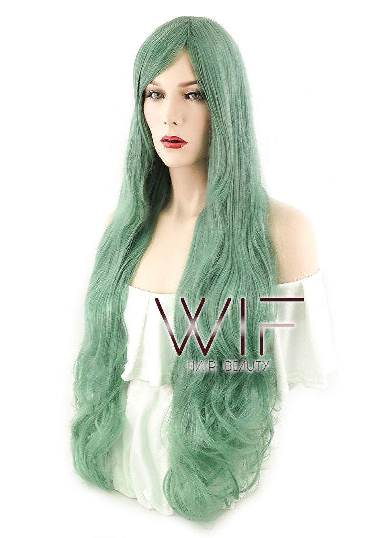 31" Wavy Green Synthetic Wig PL025