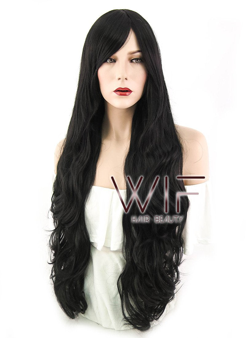 31" Wavy Black Synthetic Wig PL027