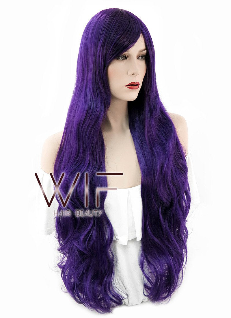 31" Wavy Dark Purple Synthetic Wig PL030