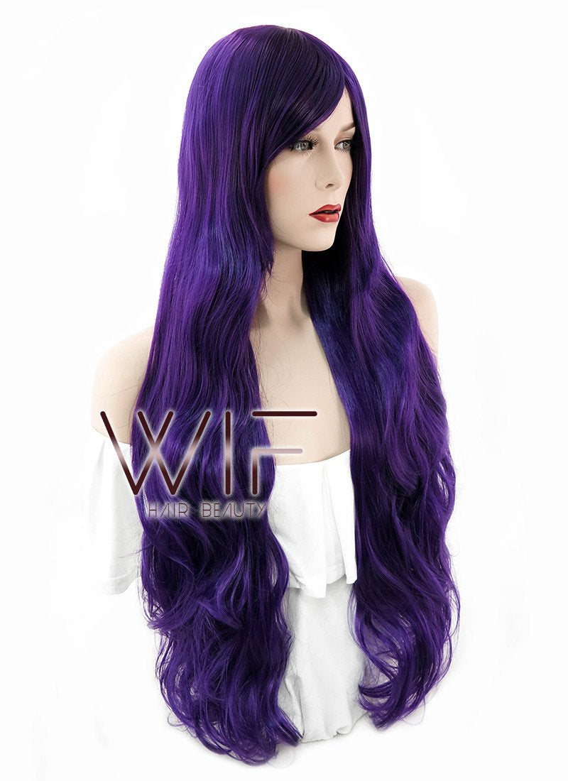 31" Wavy Dark Purple Synthetic Wig PL030